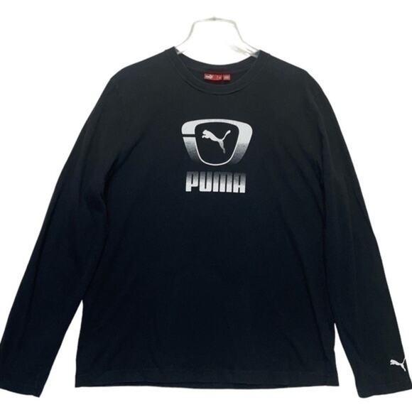 Puma Long Sleeve T-shirt black white logo print graphic tee crewneck Size Large - Picture 1 of 8